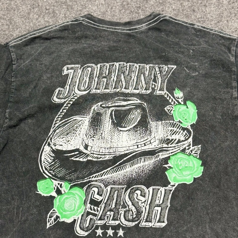 Johnny Cash T-Shirt Mens Medium Black Acid Wash Outlaw Cowboy Hat Country Tee